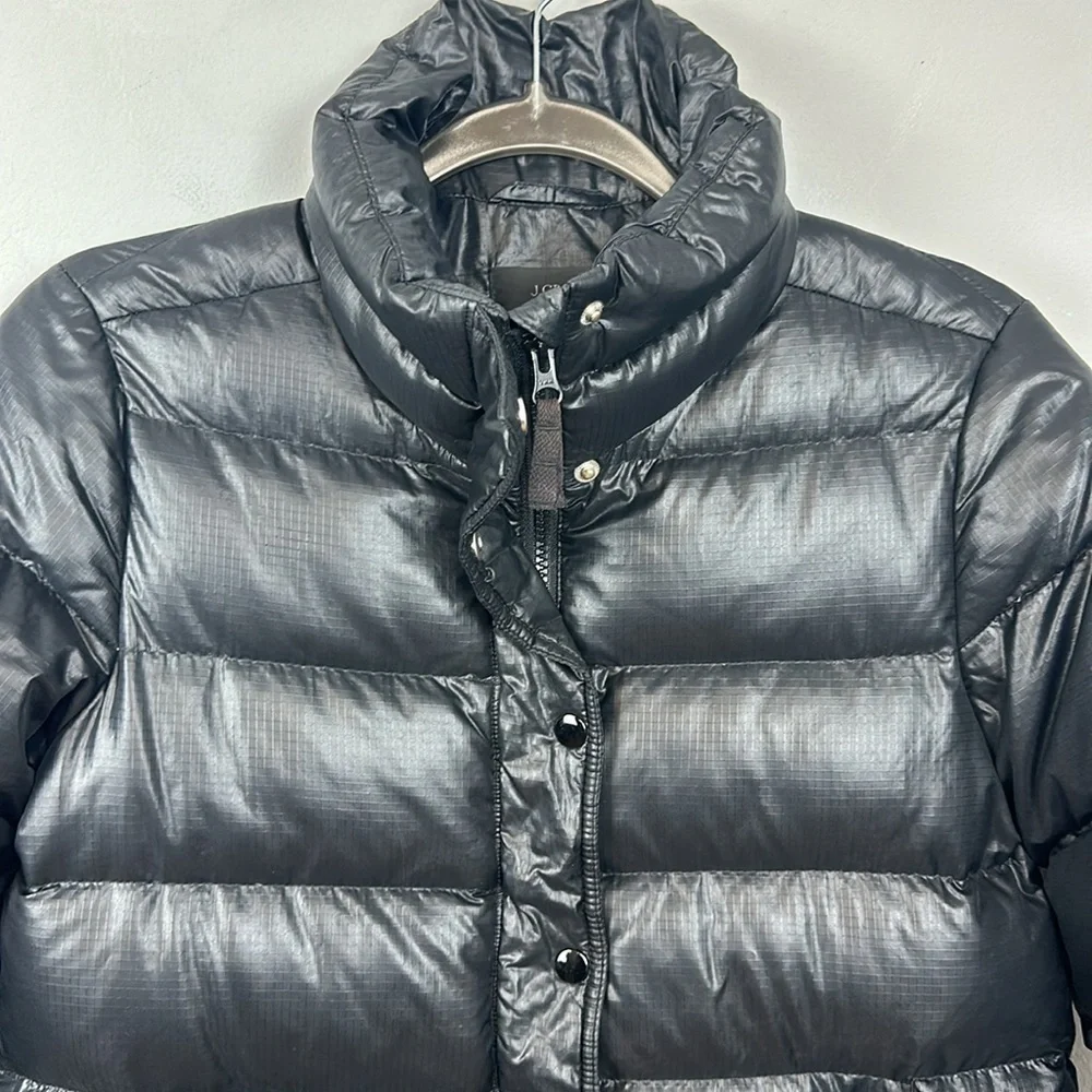 J. Crew Women's Shiny Black Down Filled Puffer Jacket. Style #B1186 Sz S